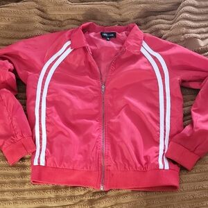 Red Zip-Up Jacket with White Stripes